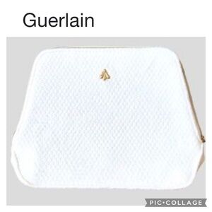 GUERLAIN PARIS BEE LOGO EMBLEM VELVET COSMETIC POUCH WHITE